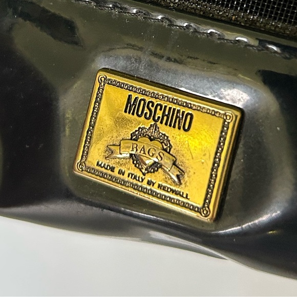 Moschino Vintage 90s Redwall Black Patent And Mesh Tote Bag Ex Large Italy - Picture 3 of 14